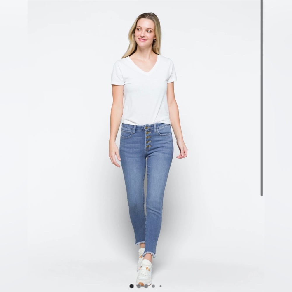 Lola High Rise Exposed Button Fly Chew Hem Skinny Jean